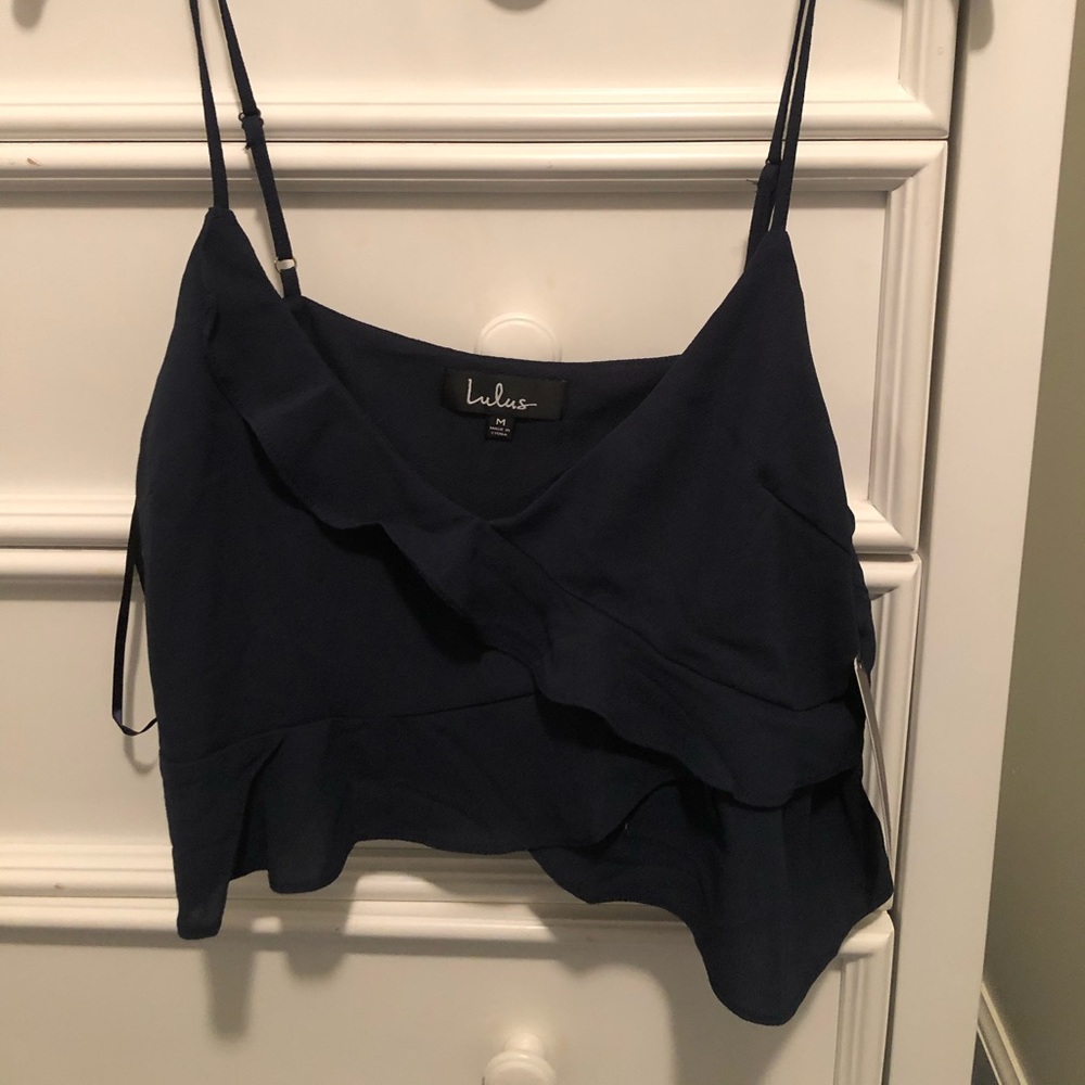 Lulus Navy Ruffle Crop Top